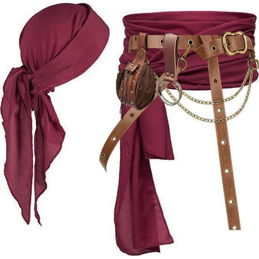7135 Pirate Costume Pirate Head Scarf Bandanas Belt Waist Sash